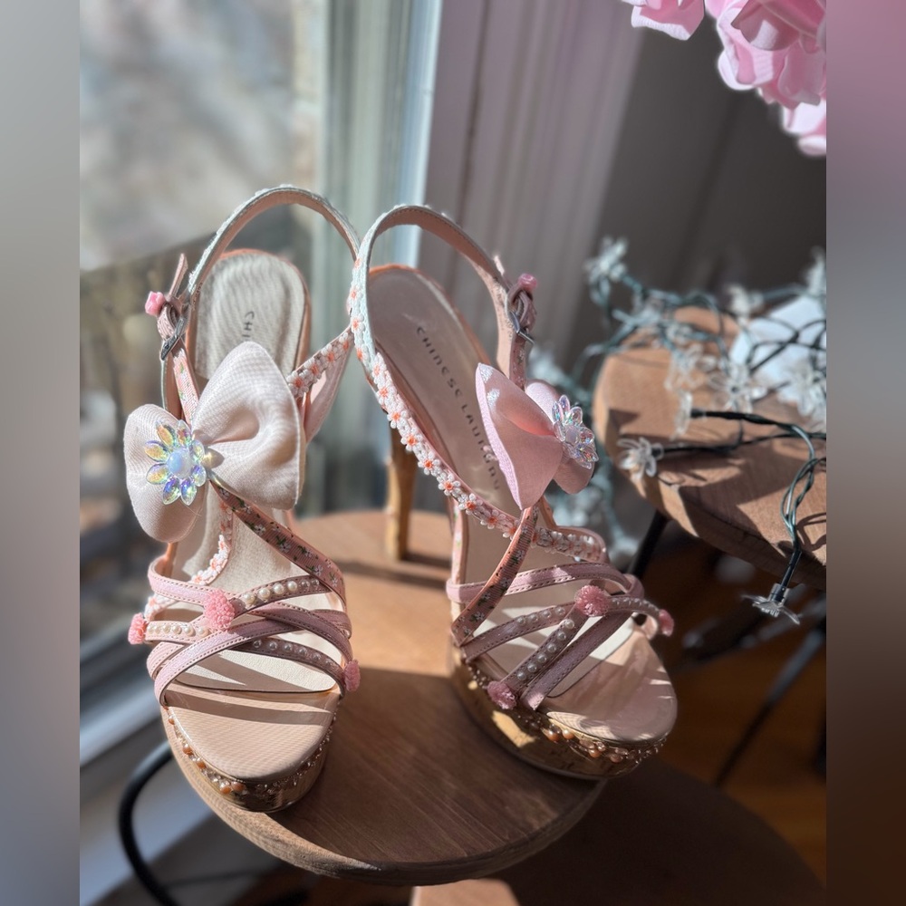 Custom HandAdorned OOAK Cork Platform Stilletto Women Runway Statement Heels 8.5 - Picture 4 of 16